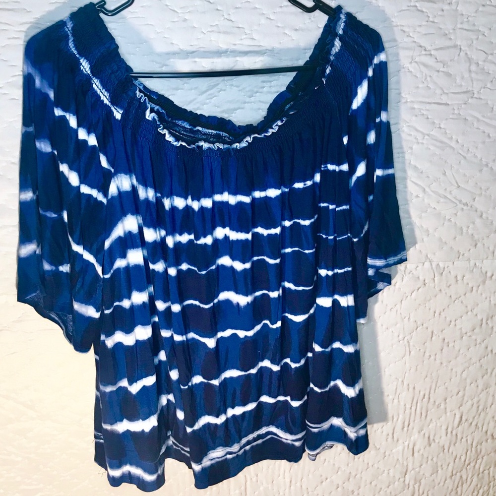 Loralette off shoulder blue/white tiedye blouse